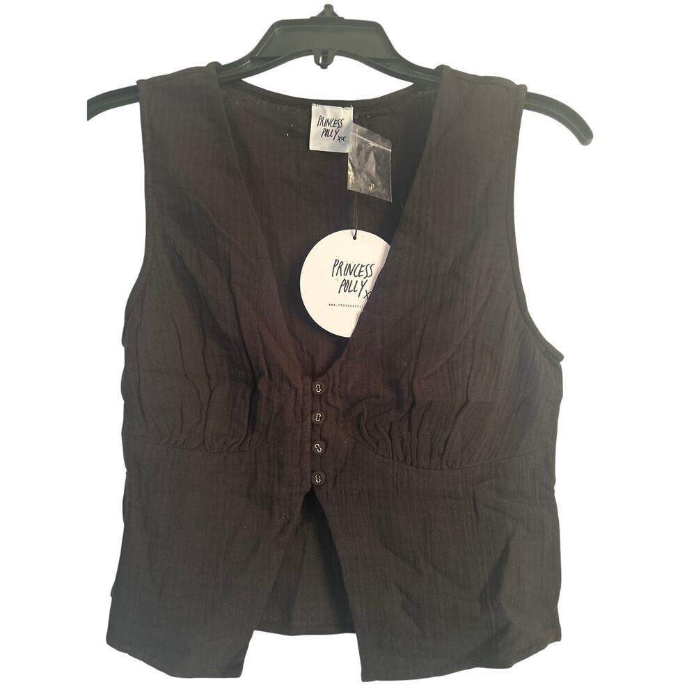 NWT Princess Polly Women's Black Summer Top Sleeveless Buttons Size 6